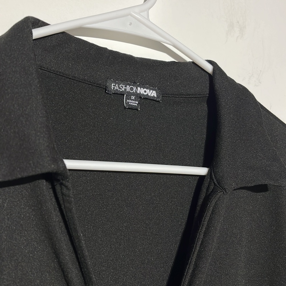 Fashion Nova Black Analisa Collared Ruched Long Sleeve Blouse Size 1X - Picture 7 of 8